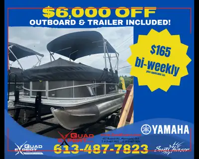 2025 Sunchaser Vista 16LR Pontoon Package with Yamaha F40LA Outboard and Trailmaser Trailer! All-inc...