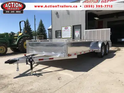 ACTION SERIES 80" X 16 ALL ALUMINUM UTILITY TRAILERS WITH SOLID ALUMINUM SIDES AND TOP TIE DOWN RAIL...