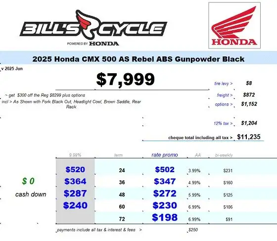 2025 HONDA CMX 500 AS Rebel ABS Brown Edition as Shown in Street, Cruisers & Choppers in Winnipeg - Image 4