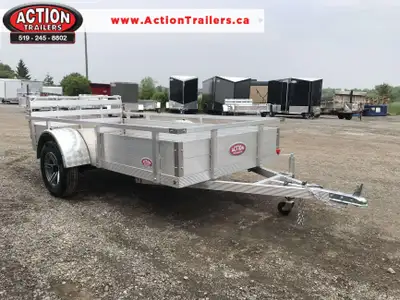 ACTION HOMEOWNERS SERIES 5 X 10 ALUMINUM UTILITY TRAILER WITH SOLID ALUMINUM SIDES AND TOP TIE DOWN...