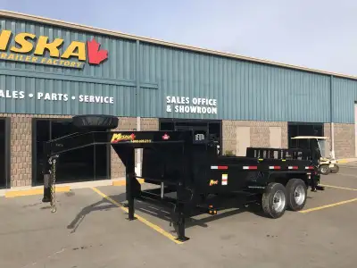Miska Ultra Low Pro 16,000lb GVWR Gooseneck Dump Trailer with 81in.x14' Dump Bed Loaded with our Con...