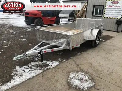 ACTION SERIES 5 X 10 ALL ALUMINUM UTILITY TRAILER WITH SOLID ALUMINUM SIDES AND TOP TIE DOWN RAIL (C...