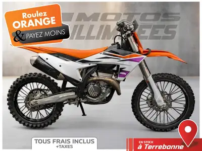 KTM 350 SX-F 2024 Orange 48 km au compteur. Motos Illimitées Terrebonne. Prix de vente inclus les fr...