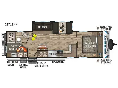 KZ RV Connect C271BHK travel trailer highlights: Double Size Bunks Walk-In Pantry Outdoor Kitchen Tr...