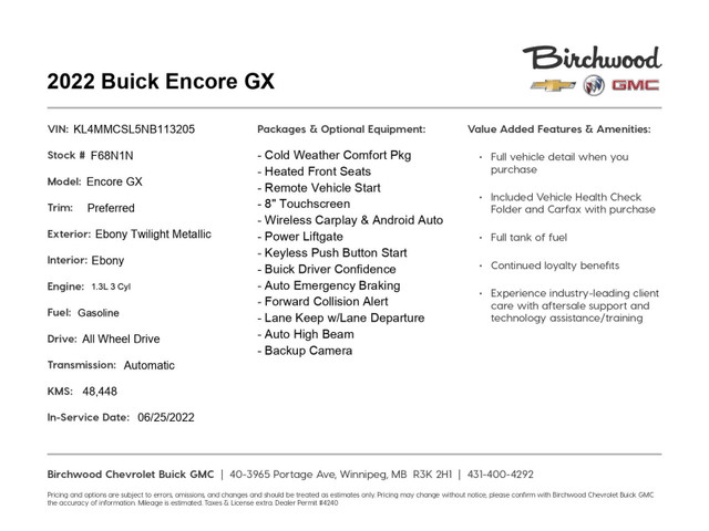2022 Buick Encore GX Preferred Power Liftgate | Bought & Service in Cars & Trucks in Winnipeg - Image 3