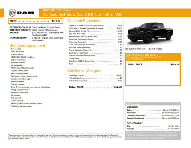 2022 RAM 1500 Classic Warlock 4x4 Crew Cab 5'7 Box Remote Start