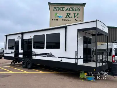 Forest River Cedar Creek Cottage destination trailer 40CFD highlights: Covered Front Deck Vixenite S...