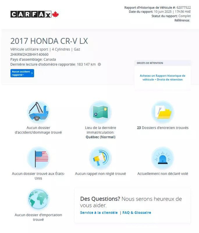 2017 HONDA CR-V LX AWD/CRUISE/CAMERA/BLTH/AC/MAGS/AUCUN ACCIDENT in Cars & Trucks in City of Montréal - Image 2