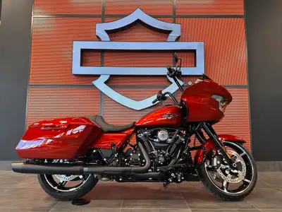 The Road Glide has an aerodynamic Sharknose fairing and a liquid-cooled Milwaukee-Eight 117 engine t...