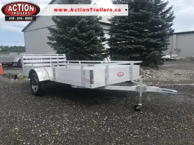 ACTION HOMEOWNERS SERIES 5 X 10 ALUMINUM UTILITY TRAILER WITH SOLID ALUMINUM SIDES AND TOP TIE DOWN...