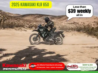 Only $39 Weekly, All-in On the RoadThe 2025 Kawasaki KLR 650 is the ultimate adventure motorcycle, b...