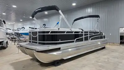 Beautiful black pontoon of the year. Comes with a camper top, Bimini top, LED lights, battery switch...