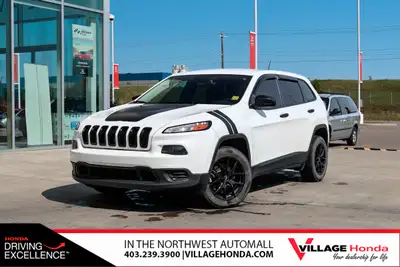 Used 2017 Jeep Cherokee Sport SUV in White with Black interior for sale in Calgary at Village Honda!...
