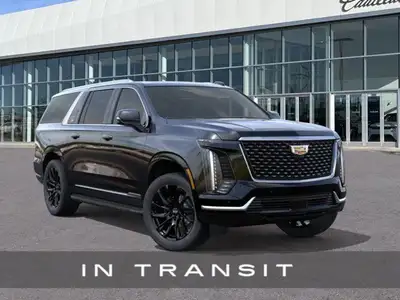 The 2025 Cadillac Escalade ESV Premium Luxury 4WD, finished in timeless Black Raven with a Jet Black...