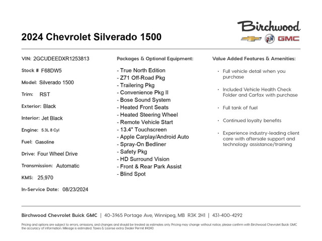 2024 Chevrolet Silverado 1500 RST 5.3L V8 | Z71 Package | Safety in Cars & Trucks in Winnipeg - Image 3