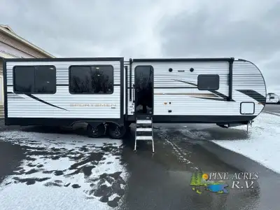 KZ Sportsmen SE travel trailer 303QBSE highlights: Slide Out Queen Bed Theater Seating with USB Port...