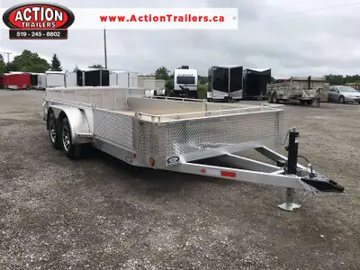 ACTION SERIES 80in. X 16' ALUMINUM UTILITY TRAILER WITH REAR MESHED BI-FOLD GATE AND SIDE LOADING RA...