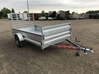 5' X 10' CANADIAN-MADE GALVALUME UTILITY TRAILER WITH EXPANDABLE FRONT LOADING RETENTION GATE AND RE...