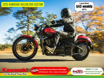 Less than $43 Weekly on the Pave2025 Kawasaki VULCAN 900 CUSTOM: Performance, Style, and ComfortLook...
