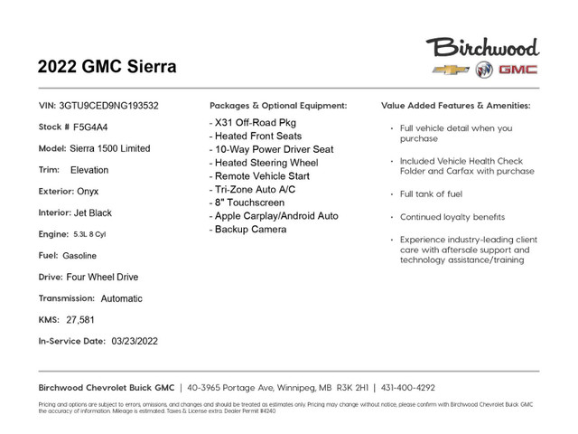 2022 GMC Sierra 1500 Limited Elevation "2-year Maintenance Free! in Cars & Trucks in Winnipeg - Image 3