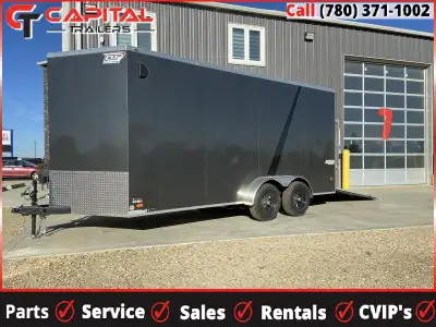 New! 2023 Bravo Enclosed Cargo Trailer 7' x 16' V-Nose, Ramp Door, Scout Series Charcoal Metallic Bo...
