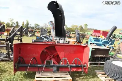SMYTH 84-S 7FT FRONT MOUNT SNOW BLOWER. AS NEW! SINGLE AUGER, ORBITAL TURN, 3 PIECE HOOD DEFLECTOR,...