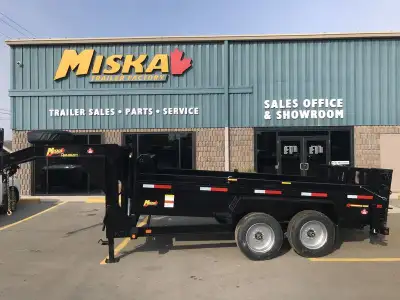Miska Ultra Low Pro 16,000lb GVWR Gooseneck Dump Trailer with 81in.x14' Dump Bed Loaded with our Con...