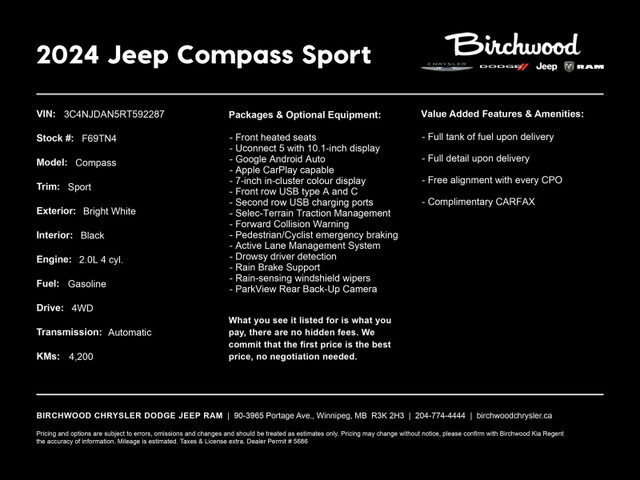2024 Jeep Compass Sport | Local | One Owner | in Cars & Trucks in Winnipeg - Image 2
