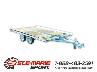 REMORQUE DOUBLE A MOTONEIGE REMEQ -Double essieu -100 x 144'' -Galvanisée -Déflecteur en option -rou...