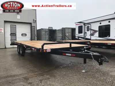 ACTION SERIES 102" X 20'+4' TANDEM AXLE DECK OVER EQUIPMENT HAULER W/ REAR STAND UP RAMPS!! WE OFFER...