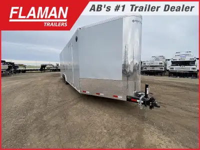 2025 Royal 8'x24' + 4' Enclosed Sled Trailer Color: Silver w/ Chrome Slash Lowboy Length: 24' Straig...
