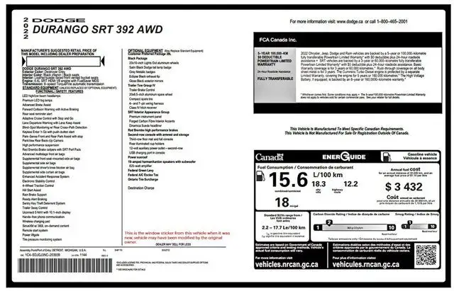 2022 Dodge Durango SRT 392 AWD 6.4L Sunroof Blind Spot 20Wheels in Cars & Trucks in Mississauga / Peel Region - Image 6