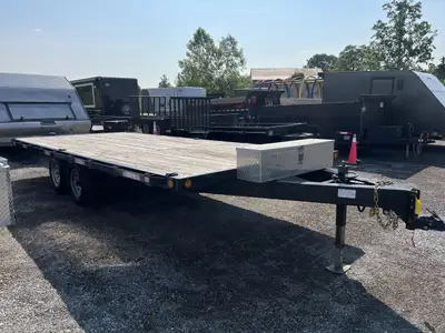 USED 2022 CANADIAN MENNONITE-MADE 102in. X 18' STEEL DECKOVER EQUIPMENT HAULER 7K GVWR Built by skil...