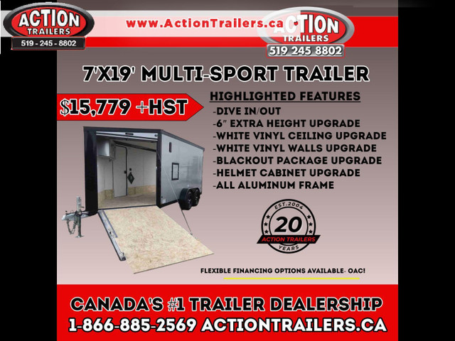 ACTIONS LEGACY7 MULTI-SPORT ALUMINUM TRAILER 7x19 in Cargo & Utility Trailers in London - Image 2