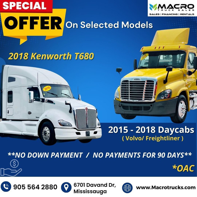 2015-2018 Freightliner Daycabs/ Kenworth T680**$0DOWN*OAC in Heavy Trucks in Mississauga / Peel Region
