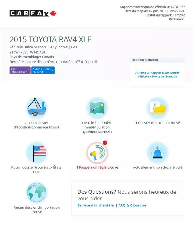 2015 TOYOTA RAV4 XLE FWD/CRUISE/CAMERA/TOIT/BLTH/AC/MAGS/AUCUN A in Cars & Trucks in City of Montréal - Image 2