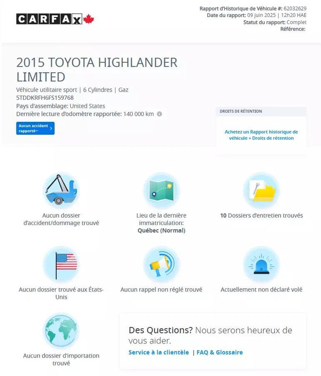 2015 TOYOTA Highlander Limited AWD/CUIR/TOIT/GPS/CAMERA/AUCUN AC in Cars & Trucks in City of Montréal - Image 2