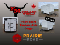 2023 Prairie Road 7x14 Sport Cargo Trailer Tandem White Barn Doo