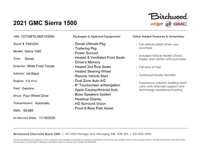2021 GMC Sierra 1500 Denali Upgraded Ultimate Package | Clean CA in Cars & Trucks in Winnipeg - Image 3