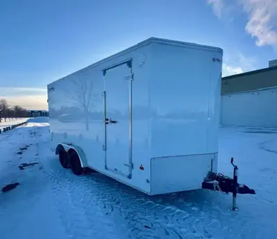 7.5x18 ft Southland Royal cargo trailer. White in colour. 86 inch interior wall height. Hd Ramp door...