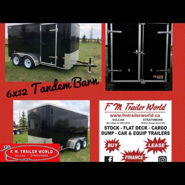 2023 Prairie Road 6x12 Cargo Trailer Tandem Axle Black Barn Doors