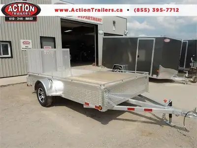ACTION SERIES 5 X 14 SINGLE AXLE ALL ALUMINUM UTILITY TRAILER WITH SOLID ALUMINUM SIDES,, REAR STRAI...