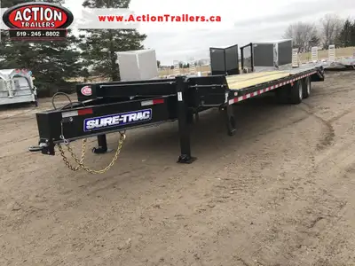 8.5' X 25' + 5 SURE-TRAC HEAVY DUTY STEEL LOW PROFILE DECK OVER EQUIPMENT HAULER W/BEAVERTAIL DUAL T...