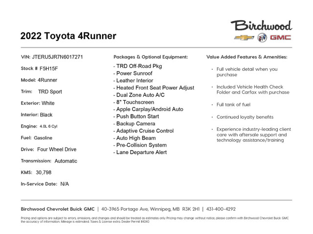 2022 Toyota 4Runner 4WD in Cars & Trucks in Winnipeg - Image 2