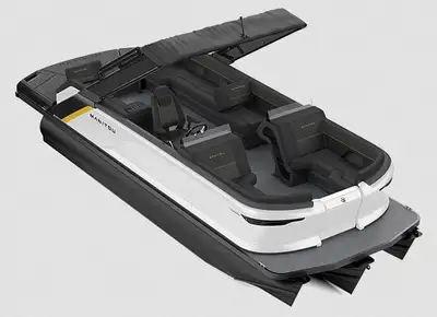 The Explore 22 MAX Switchback with Trifold bench features a portside switchback lounger with a navig...
