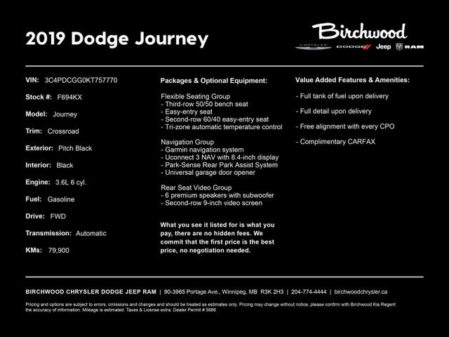 2019 Dodge Journey Crossroad | New Tires | New Rear Brakes | New in Cars & Trucks in Winnipeg - Image 2