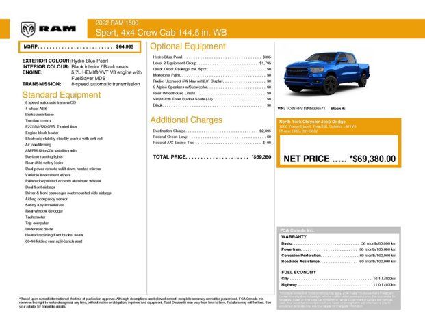 2022 RAM 1500 Sport 4x4 Crew Cab 5'7 Box Level 2 Grp 12''
