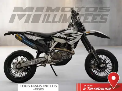 HUSQVARNA FE 501S 2015 Blanc et Noir 24562 km au compteur. Motos Illimitées Terrebonne. Prix de vent...