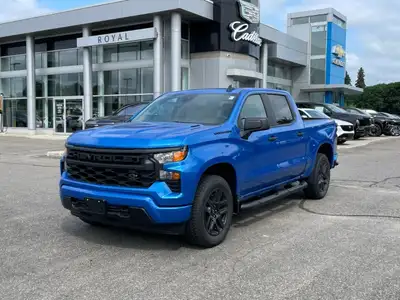 The 2025 Chevrolet Silverado 1500 Custom in a striking blue finish and equipped with a robust 44 dri...