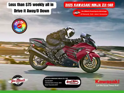 Less than $75 Weekly, All-in On the RoadOwn the Drag Strip and the Street Ride the 2025 Ninja ZX-14R...
